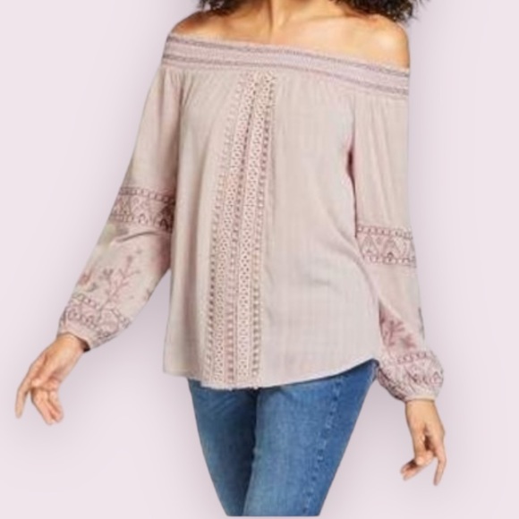 Knox Rose Tops - 𝅺KNOX Rose Womens Embroidered Off the Shoulder Long Sleeve Bohemian Top Size M